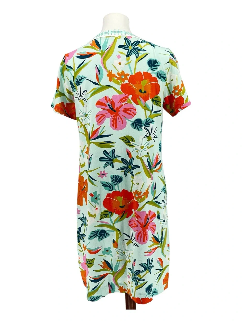 Spartina 449 Brielle Turquoise Floral Cotton Shift Dress Tassel Cover Up Size M